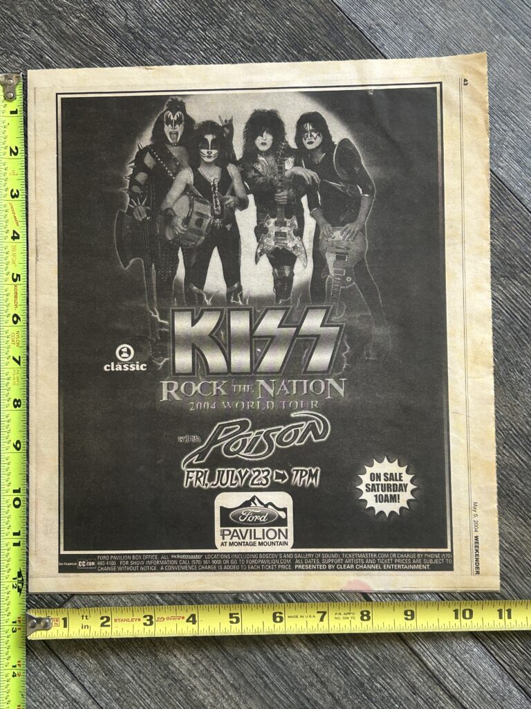 KISS Concert Ad Rock The Nation Tour 2004 Montage Mountain PA Vintage Kiss 12"