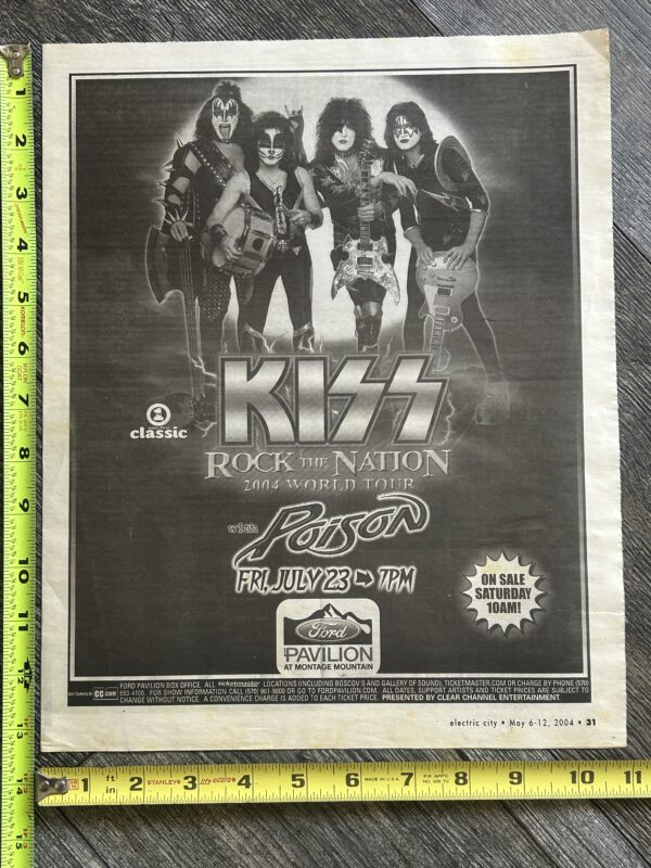 KISS Concert Ad Rock The Nation Tour 2004 Montage Mountain PA Vintage Kiss 13.5"