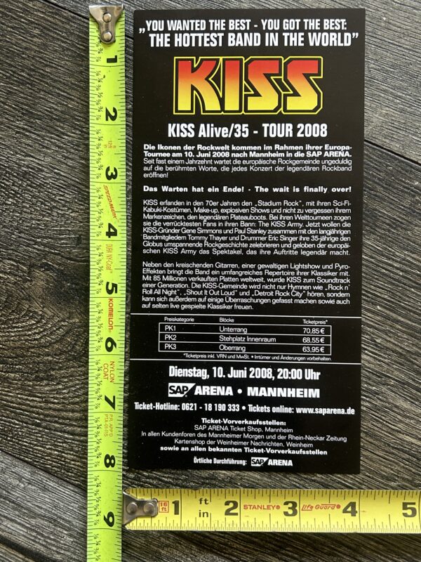 KISS Handbill Concert Ad Alive 35 Tour June 10 2008 Mannheim Arena Germany