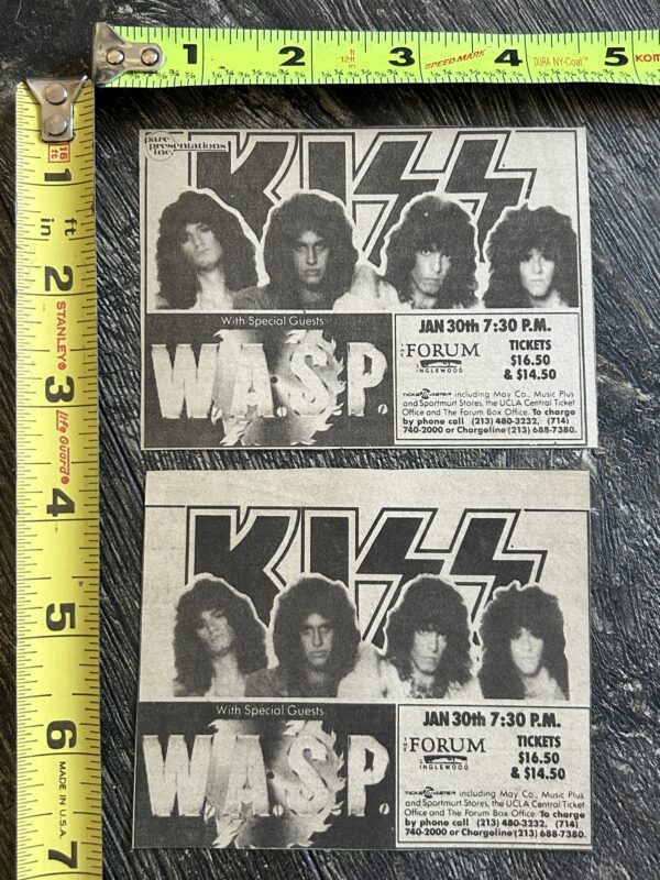 KISS Concert Ad Advert Tour Asylum Tour LA Forum Jan 1986 Lot Vintage Kiss WASP