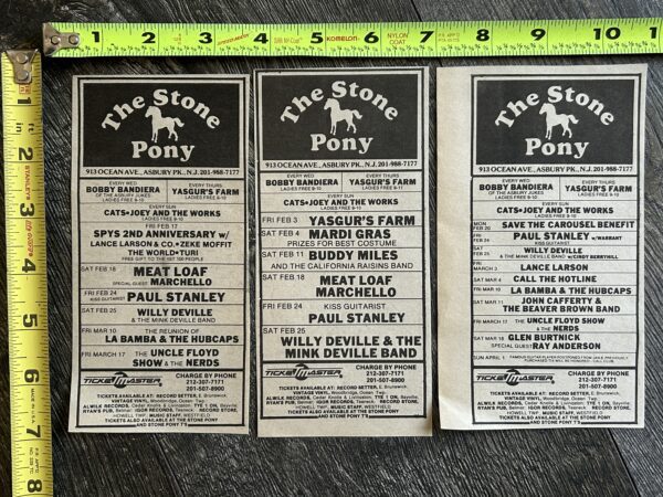 KISS Concert Ad Advert PAUL STANLEY Solo Tour Stone Pony NJ 3pc Lot Vintage Kiss