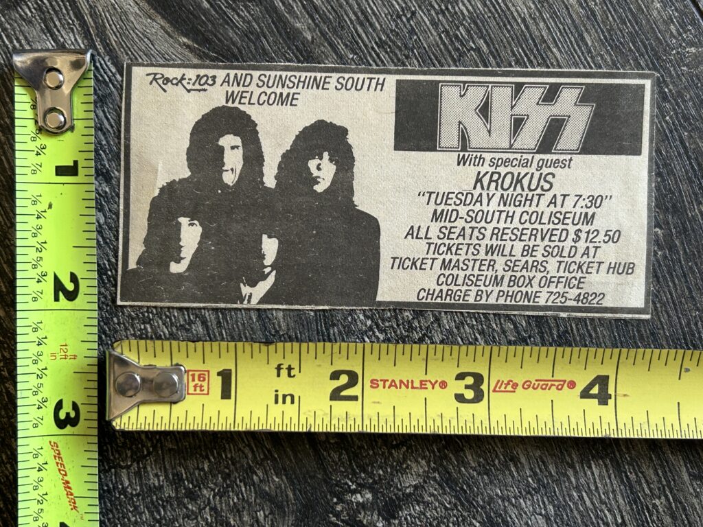 KISS Concert Ad Advert Animalize Tour Memphis TN Jan 22 1985 Vintage Kiss KROKUS