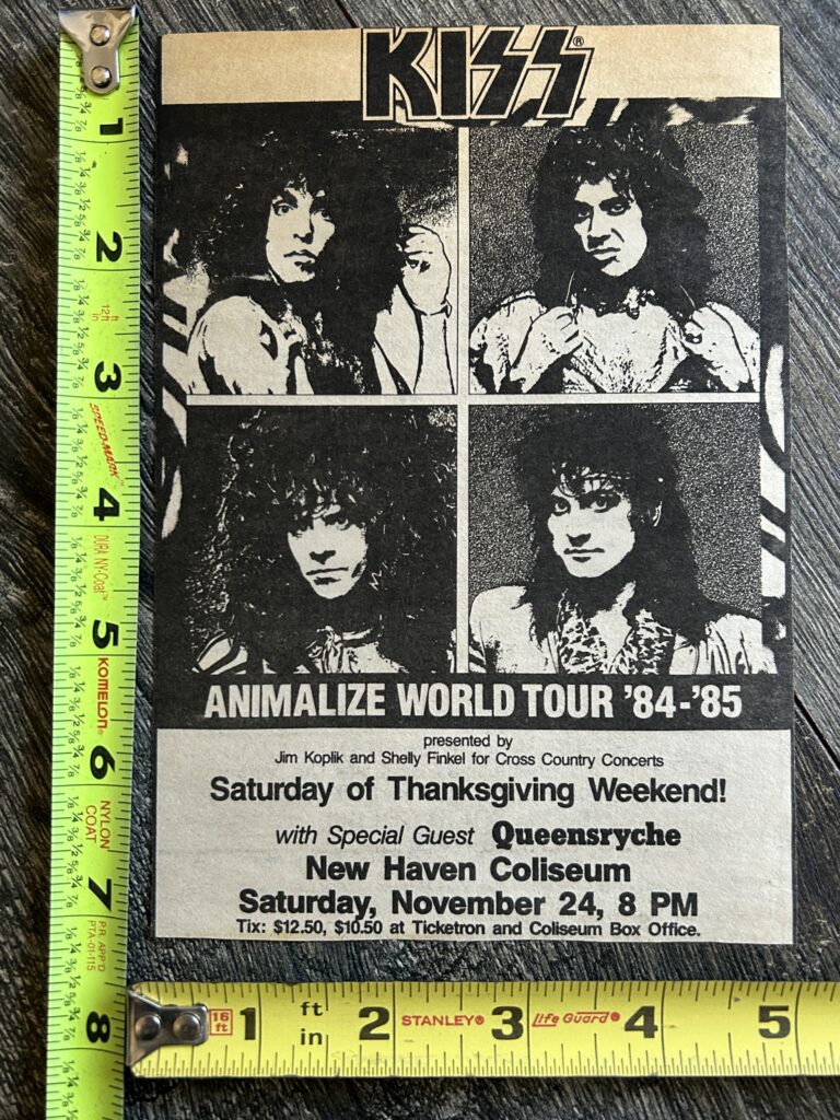 KISS Concert Ad Advert Animalize Tour New Haven CT 1984 Vintage Kiss QUEENSRYCHE