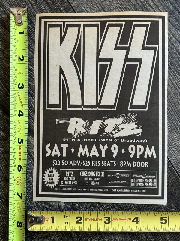 KISS Concert Ad Advert Revenge Tour The Ritz NYC May 9 1992 Vintage Kiss Kulick