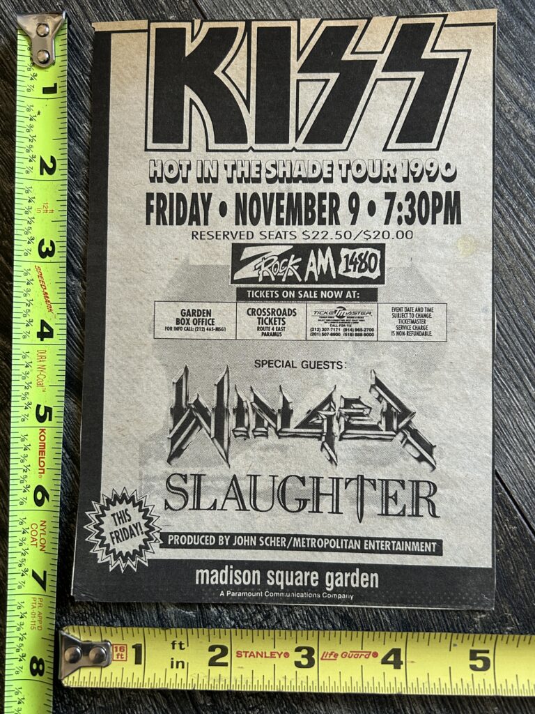 KISS Concert Ad Advert Hot In The Shade Tour MSG NYC 1990 Vintage Kiss Eric Carr