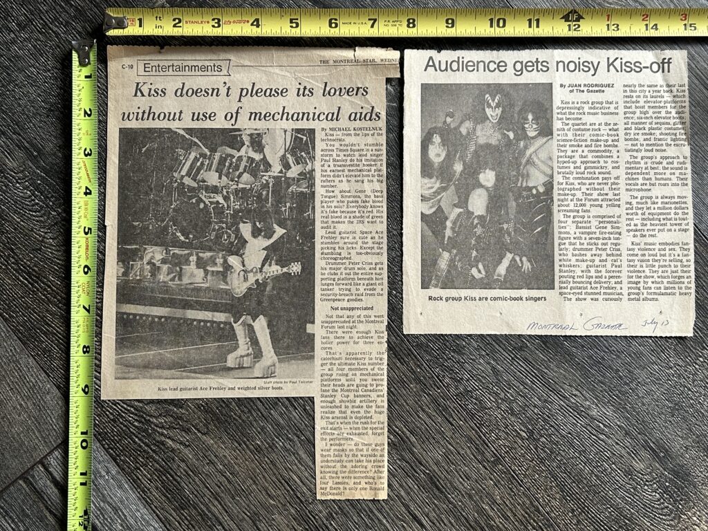 KISS Concert Review Clipping Love Gun Tour Lot Montreal Vintage Kiss Aucoin