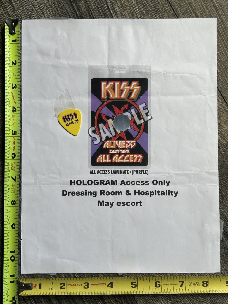 KISS Concert Alive 35 Tour Backstage Pass Access Sign w/ Eric Pick Vintage Kiss