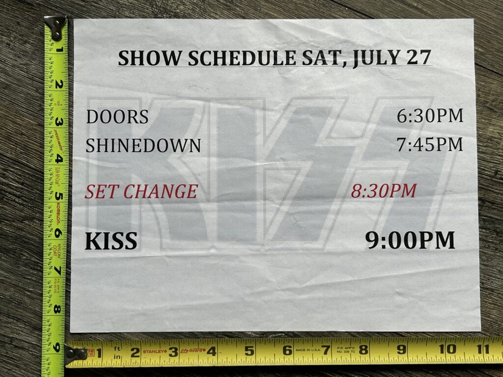 KISS Concert Backstage Sign Monster Tour London Canada July27 2013 Show Schedule
