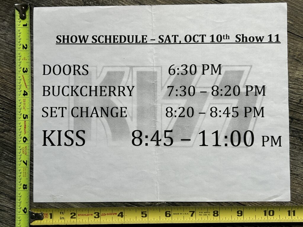 KISS Concert Backstage Sign Alive 35 Tour MSG NYC Oct 10 2009 Show Schedule