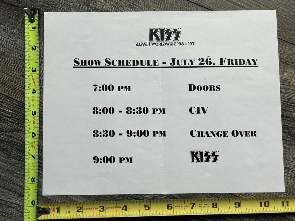 KISS Concert Backstage Sign Alive Reunion Tour MSG NYC July 26 1996 Vintage Kiss