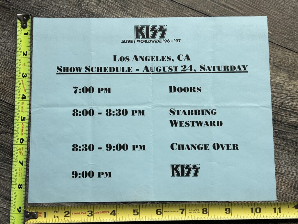 KISS Concert Backstage Sign Alive Reunion Tour Los Angeles Aug 24 Vintage Kiss