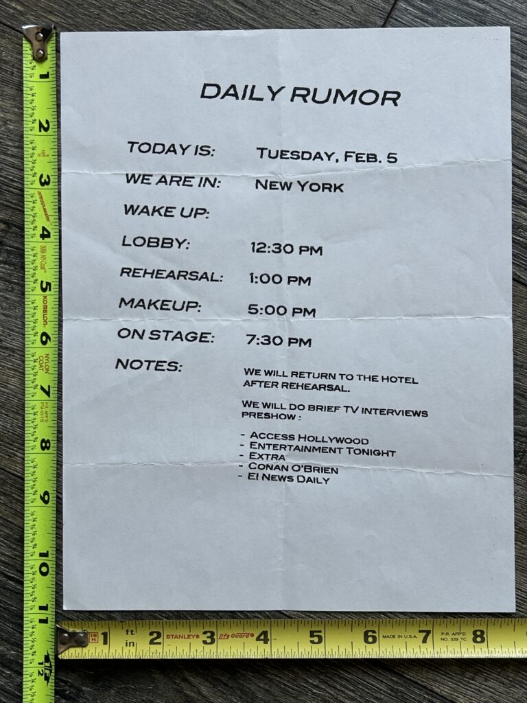 KISS Itinerary Schedule Farewell Tour NYC TV Interviews Feb 5 2000 Vintage Kiss