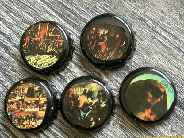 KISS Memorabilia Bottle Caps Album Covers 5pc Lot Vintage Kiss Alive Unmasked