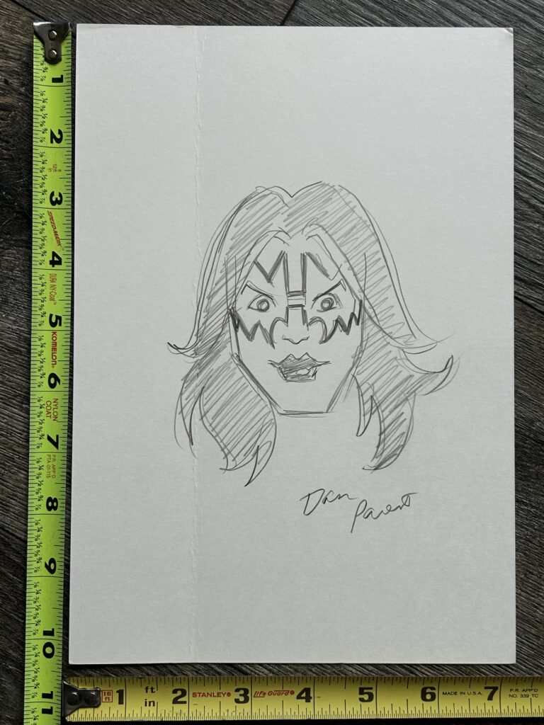 KISS ACE FREHLEY Art Sketch Signed Comic Artist Dan Parent Archie Meets Kiss