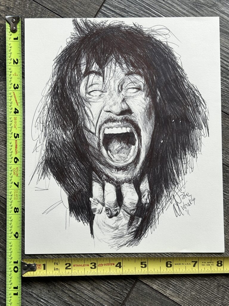 KISS GENE SIMMONS Art Sketch Signed Nate Michaels Revenge Era Vintage Kiss
