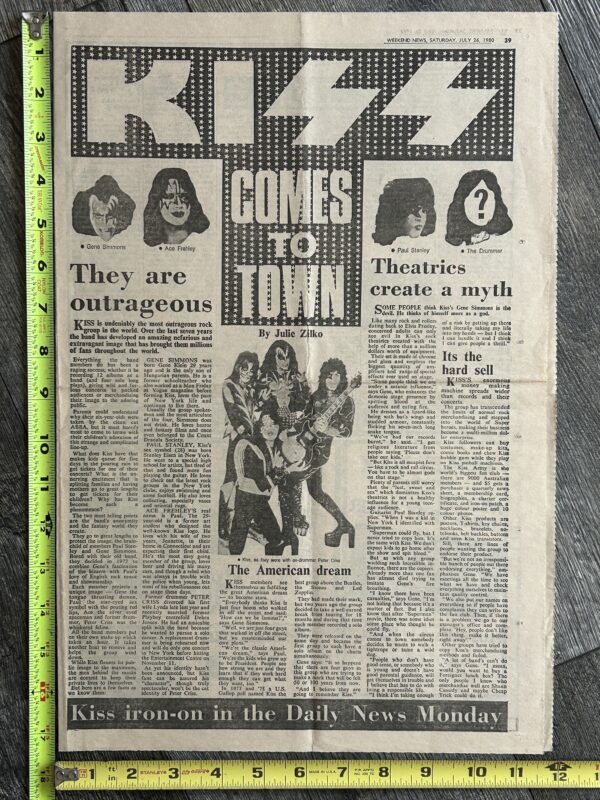 KISS Clipping Unmasked Tour Aussie Australia July 26 1980 Vintage Kiss 12x17