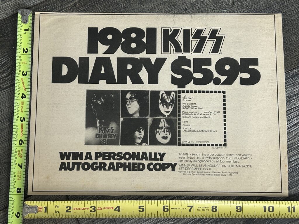 KISS Ad Advert Kiss Diary Book 1981 Australia Unmasked Vintage Kiss Aucoin