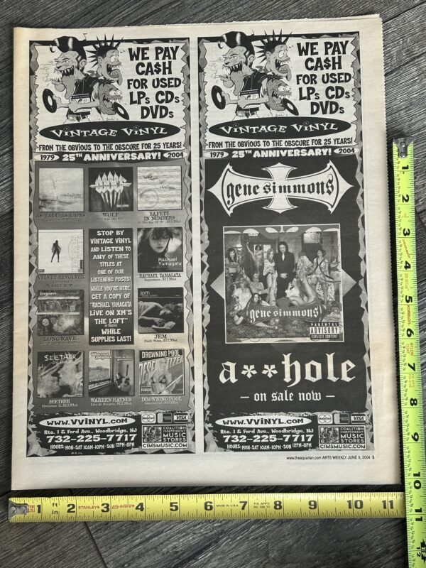 KISS Ad Advert GENE SIMMONS Solo Album A**hole Vintage Vinyl NJ Vintage Kiss