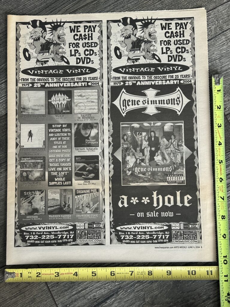 KISS Ad Advert GENE SIMMONS Solo Album A**hole Vintage Vinyl NJ Vintage Kiss