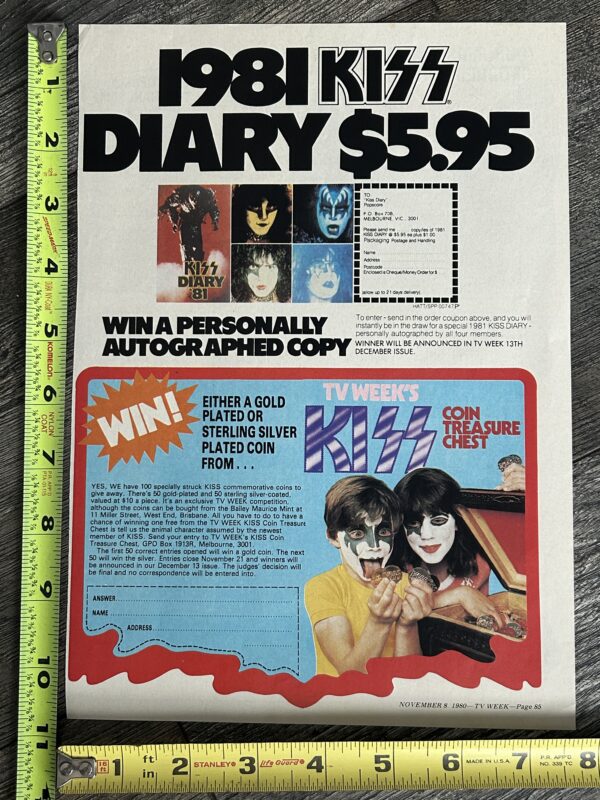 KISS Ad Advert Diary Book 1981 Coin Unmasked Tour Australia Vintage Kiss Aucoin