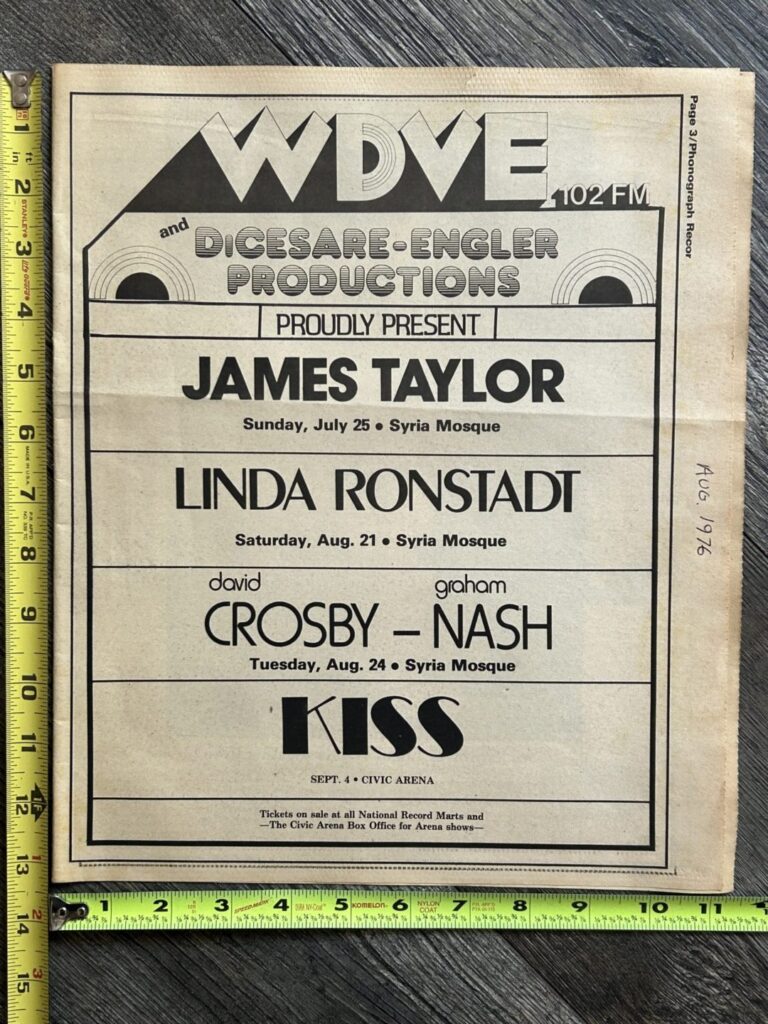KISS Concert Ad Advert Destroyer Tour Pittsburgh Sept 4 1976 Vintage Kiss Aucoin