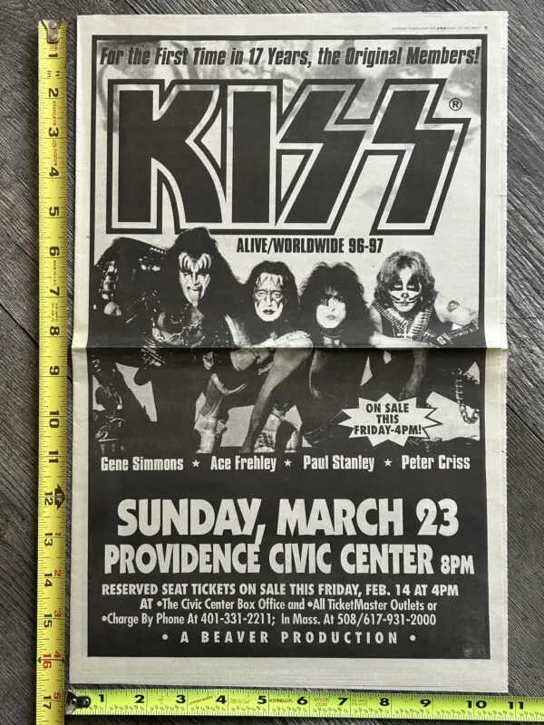 KISS Concert Poster Ad 11x16 Alive Reunion Tour Providence RI 1997 Vintage Kiss