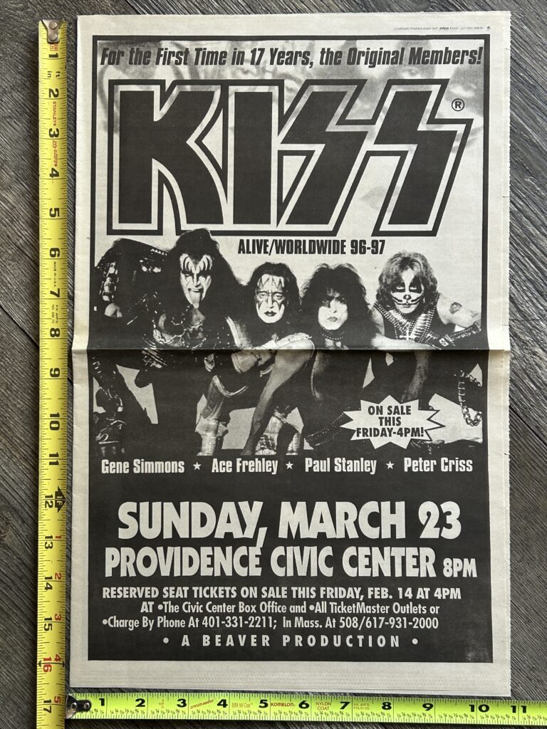 KISS Concert Poster Ad 11x16 Alive Reunion Tour Providence RI 1997 Vintage Kiss