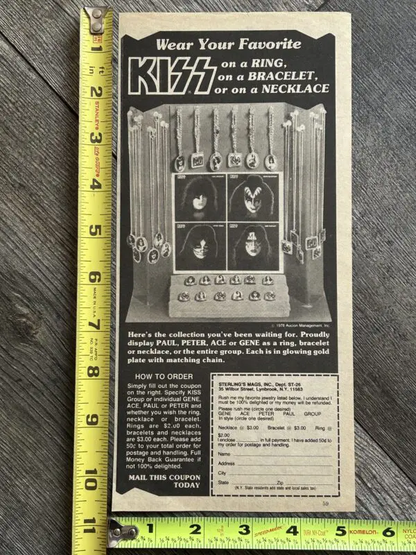 KISS Ad Advert Kiss Jewelry Ring Necklace Bracelet 1978 Vintage Kiss Aucoin