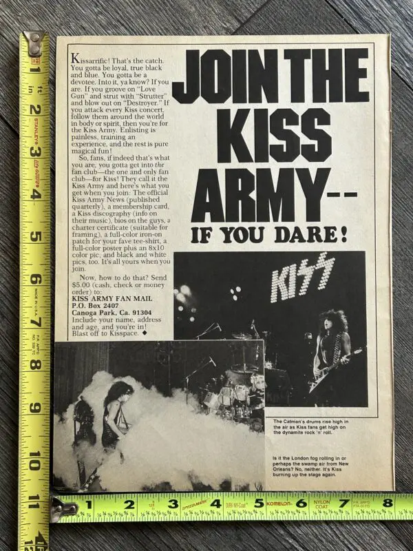 KISS Ad Advert Join The Kiss Army Fan Club Destroyer Kit Vintage Kiss Aucoin