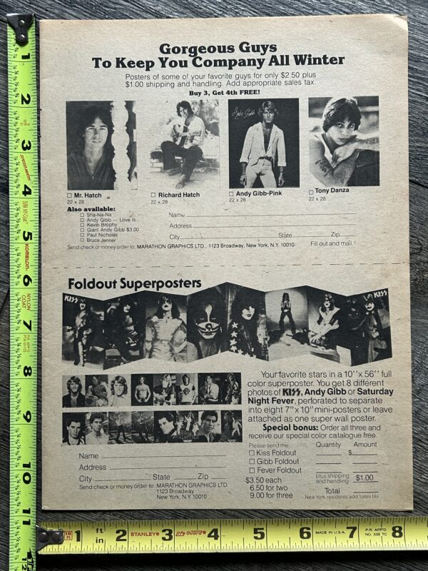 KISS Ad Advert Foldout Super Poster Marathon Graphics 1978 Vintage Kiss Aucoin