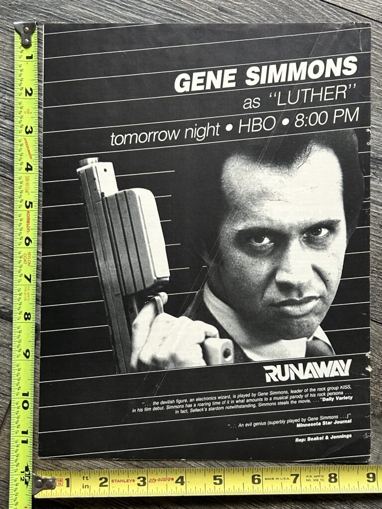 KISS Ad Advert GENE SIMMONS Runaway Movie Luther HBO Release 1986 Vintage Kiss