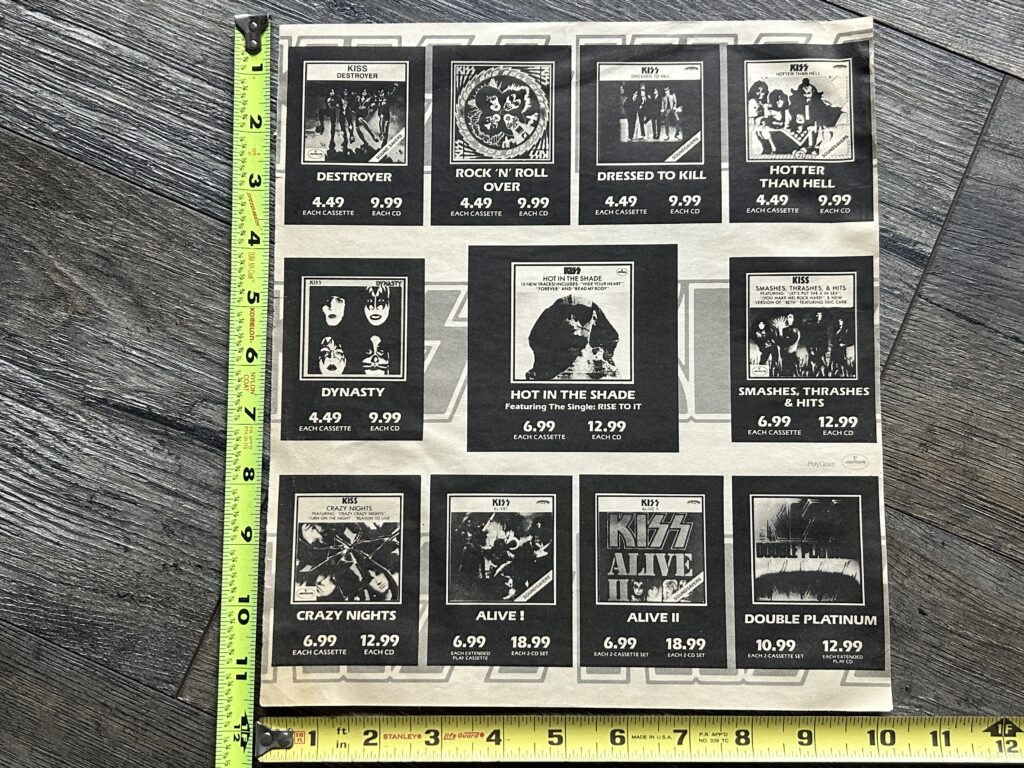KISS Ad Hot In The Shade Cassette CD 1970's Back Catalog Vintage Kiss Aucoin