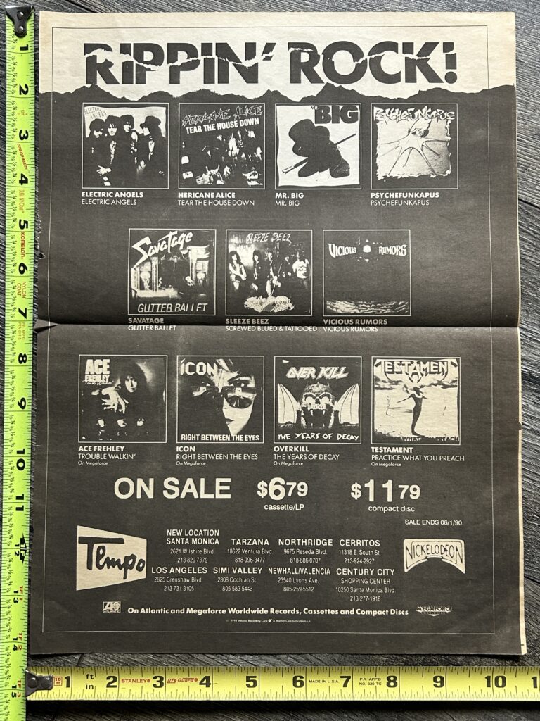 KISS Ad ACE FREHLEY Trouble Walkin Tempo Records California 1990 Vintage Kiss