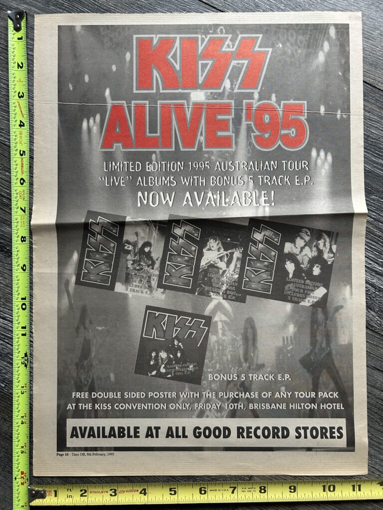 KISS Ad Alive '95 Australia Tour CD Editions Alive 1 2 3 Vintage Kiss 11x16 B