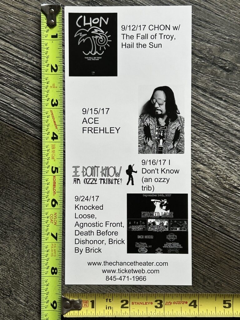 KISS Handbill Concert Ad Flyer ACE FREHLEY The Chance Theater 2017 Vintage Kiss