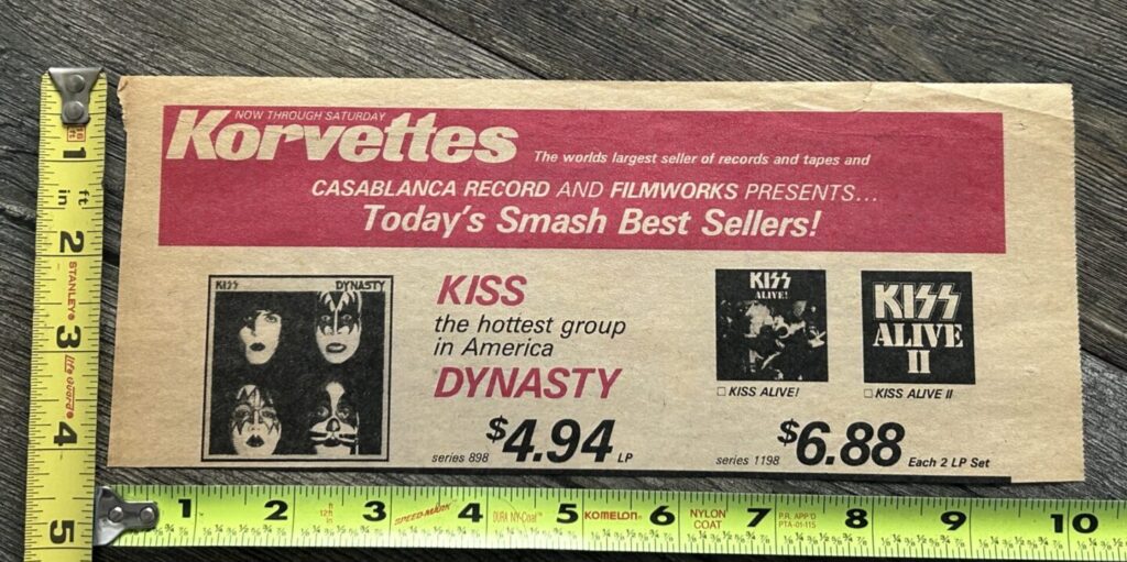 KISS Ad Dynasty Alive Alive 2 Vinyl Korvettes Record Store Vintage Kiss Aucoin
