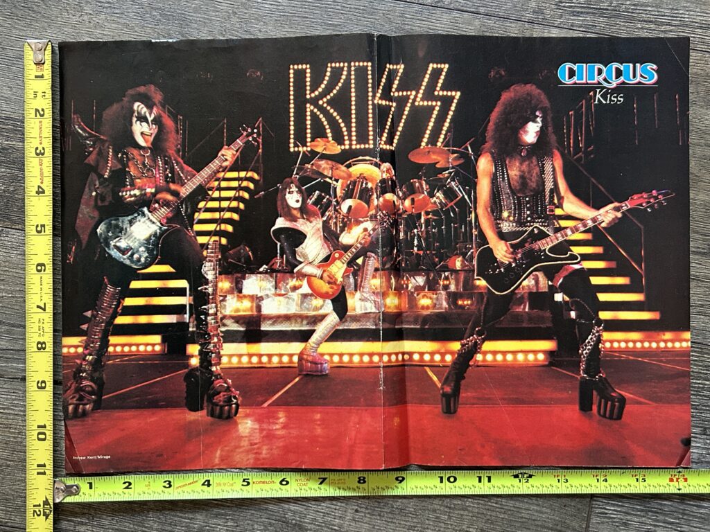 KISS Poster Centerfold Love Gun Concert Tour Gene Black Horns Vintage Aucoin
