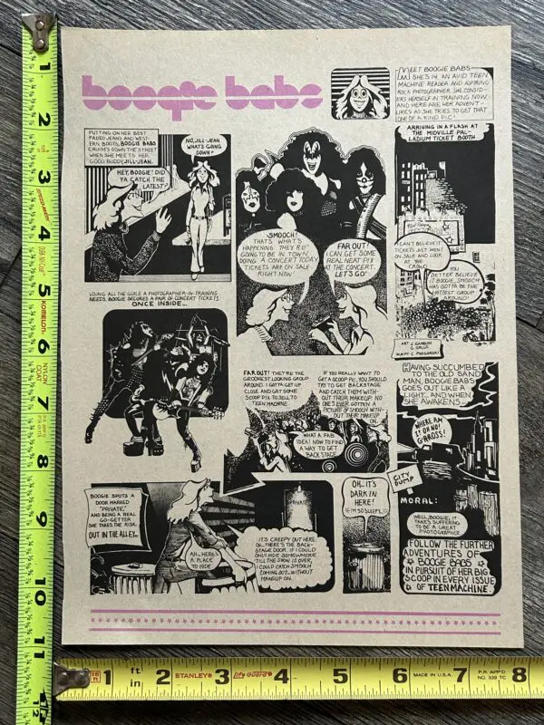 KISS Comic Strip 1977 Boogie Babs Teen Machine Magazine Vintage Kiss Aucoin