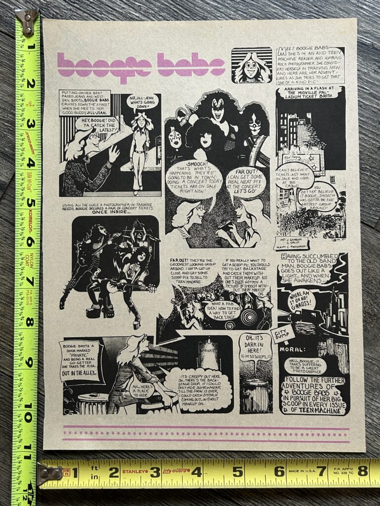 KISS Comic Strip 1977 Boogie Babs Teen Machine Magazine Vintage Kiss Aucoin