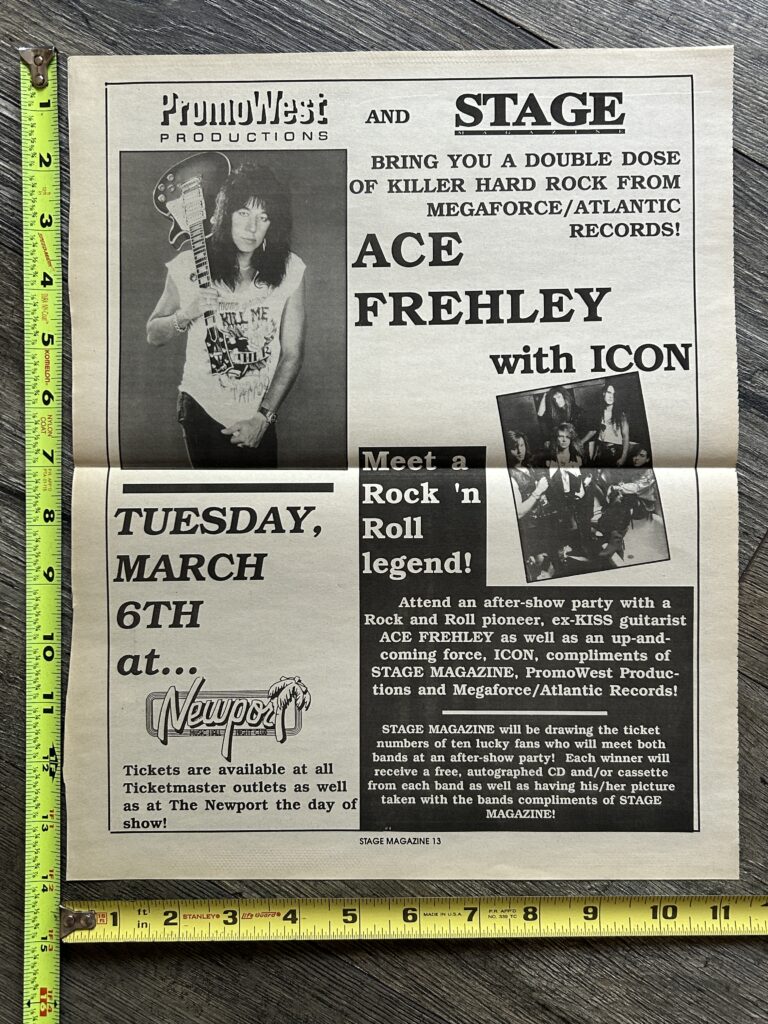 KISS Concert Ad ACE FREHLEY Trouble Walkin Tour Newport Night Club Vintage Kiss