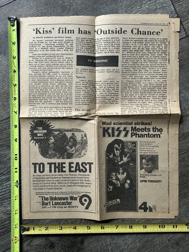 KISS Ad Clipping Kiss Meets The Phantom Movie NJ 1978 Vintage Kiss Aucoin 11x14