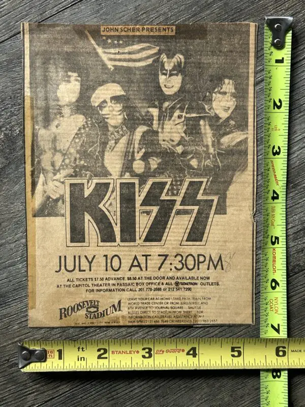 KISS Concert Ad Roosevelt Stadium Destroyer Tour Jul 10 1976 Vintage Kiss Aucoin
