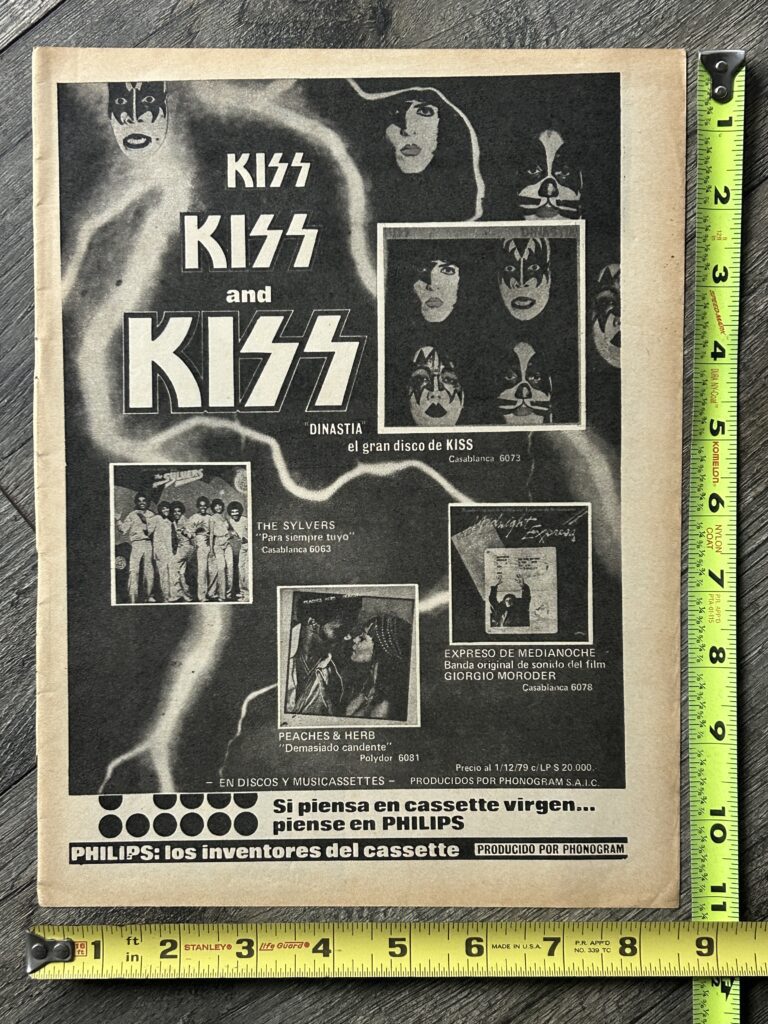 KISS Ad Advert Dynasty LP Vinyl Record Album Spain 1979 Vintage Kiss Aucoin