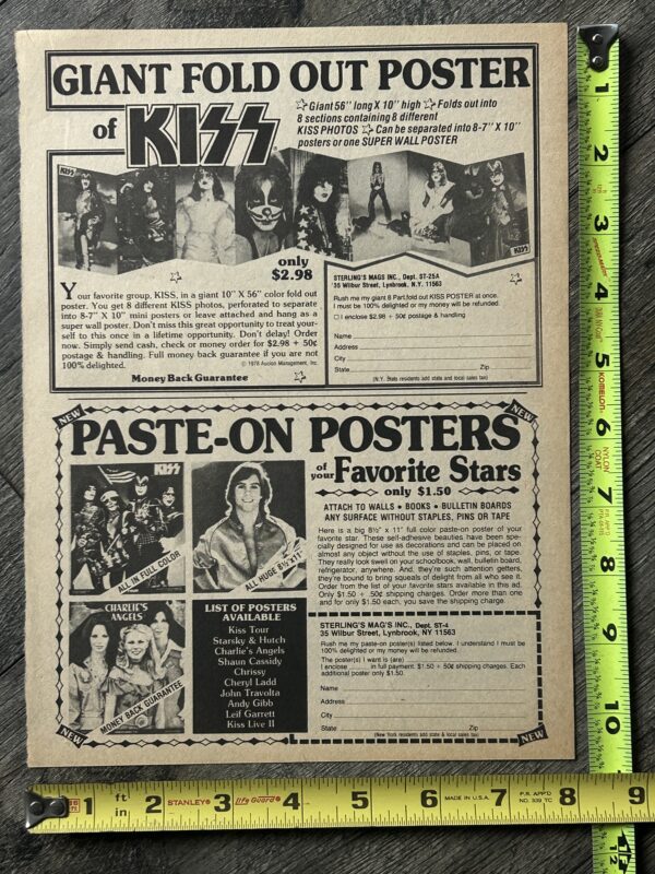 KISS Ad Advert Giant Fold Out Super Poster + Poster Put Ons Vintage Kiss Aucoin