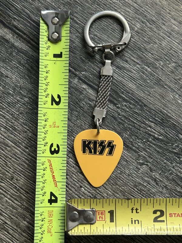 KISS Guitar Pick Keychain Yellow Black Logo Vintage Kiss Memorabilia 1980's