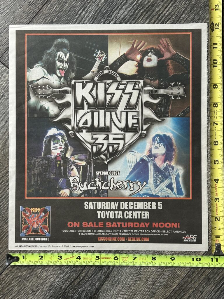 KISS Concert Ad Advert Alive 35 Tour Houston Texas Dec 5 2009 Vintage Kiss