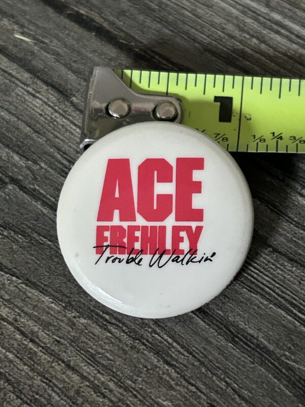 KISS Pin Button Badge ACE FREHLEY Trouble Walkin' Promo White Back Vintage Kiss