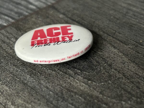 KISS Pin Button Badge ACE FREHLEY Trouble Walkin' Promo White Back Vintage Kiss