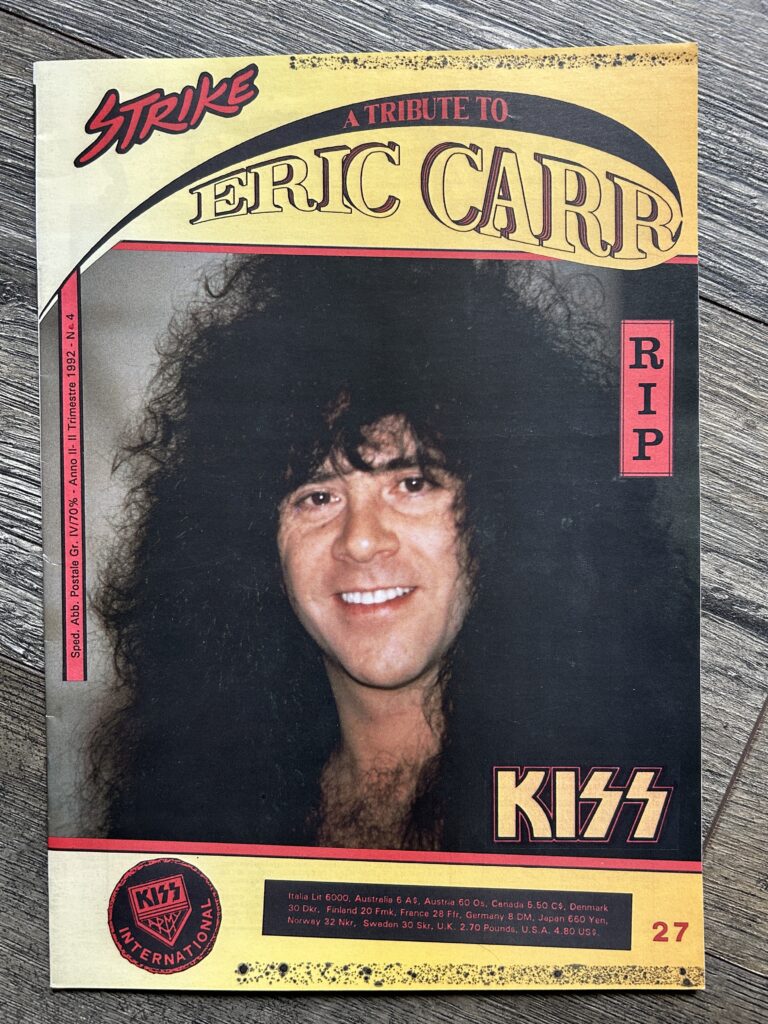 KISS Fanzine Magazine Strike #27 ERIC CARR Tribute The Fox 1992 Vintage Kiss