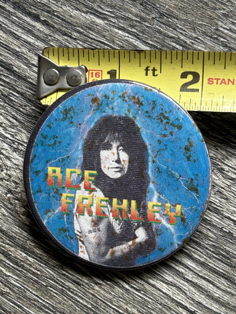 Kiss Button Pin Badge ACE FREHLEY Trouble Walkin Light Blue Vintage Kiss